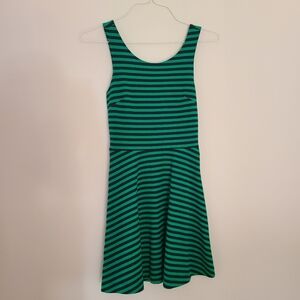 Green and Black Striped Sleeveless Dress